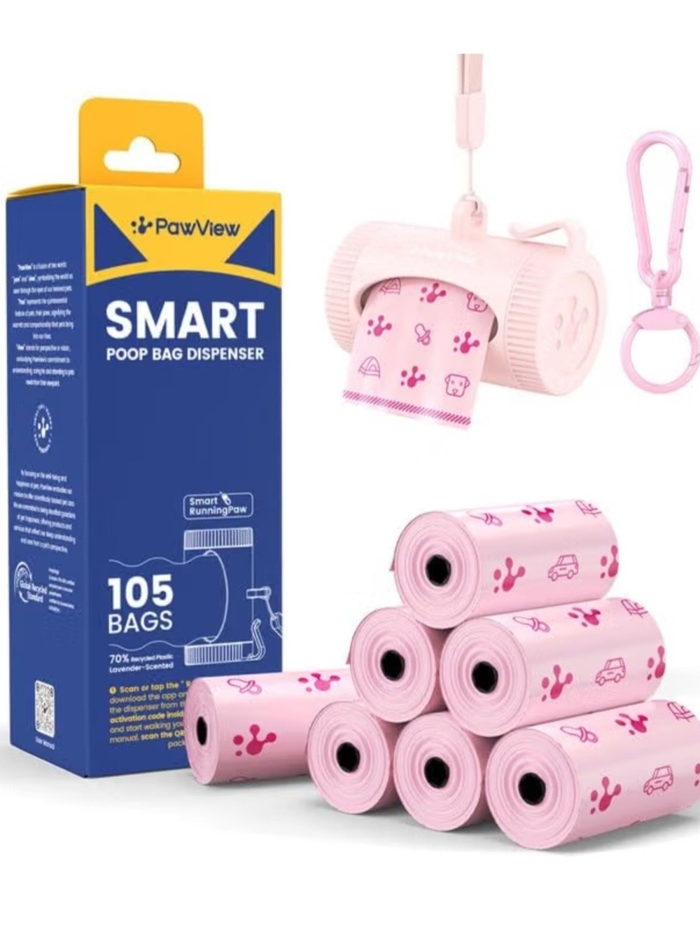 Pink Smart Poop Bag Dispenser & 105 Pink Waste Bags